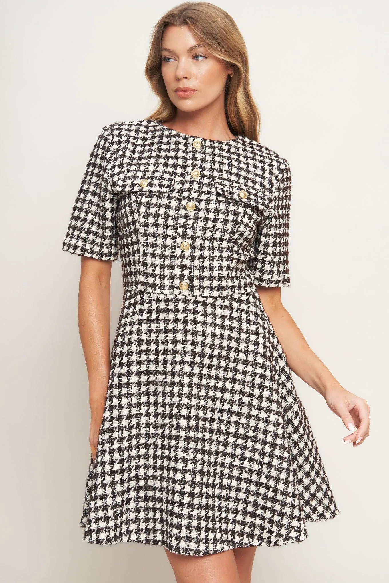 Elegant Check Tweed Mini Dress sold by Zulily