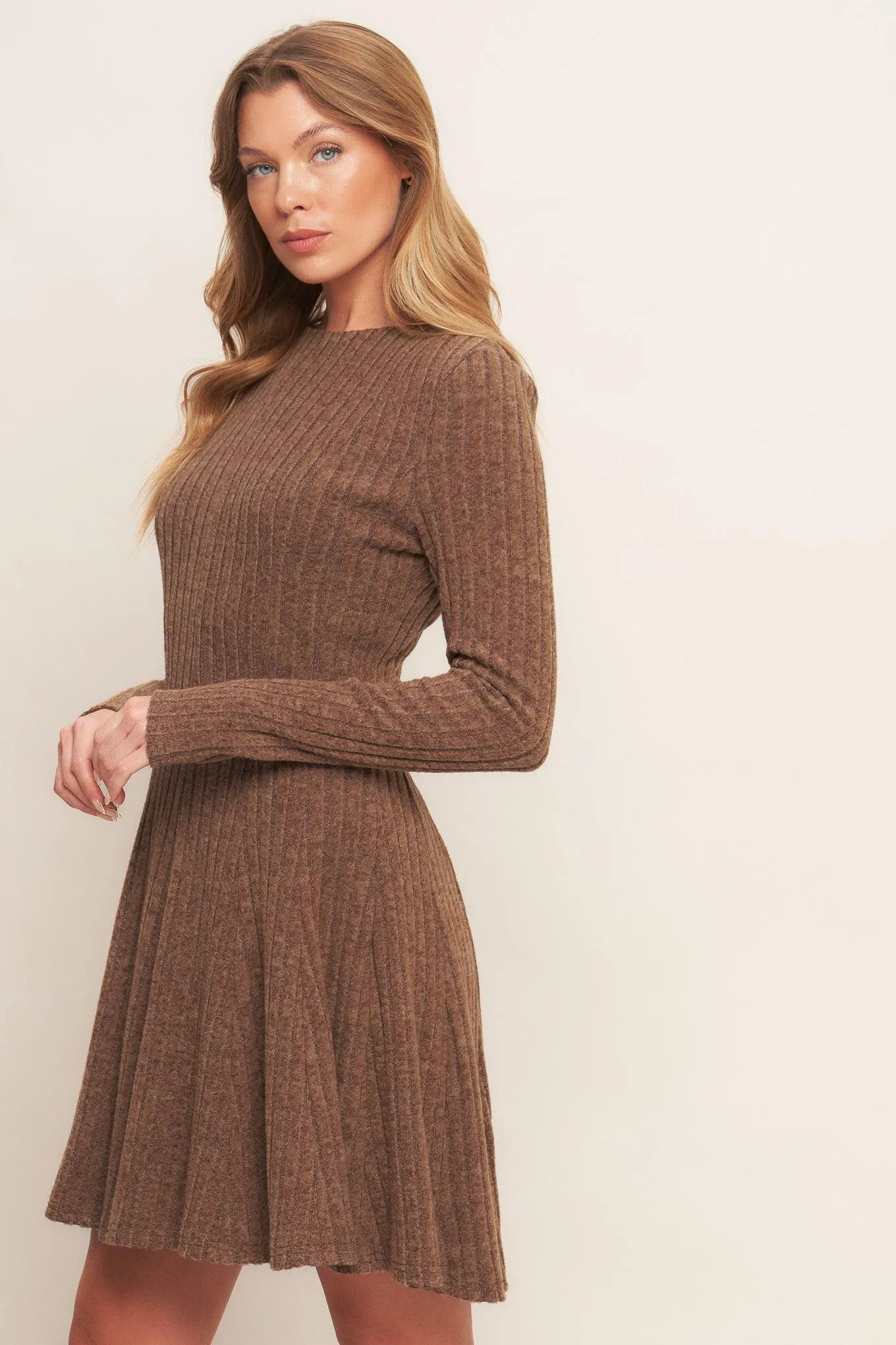 Autumn Coffee Brown Knit Mini Dress sold by Zulily product image thumbnail 4