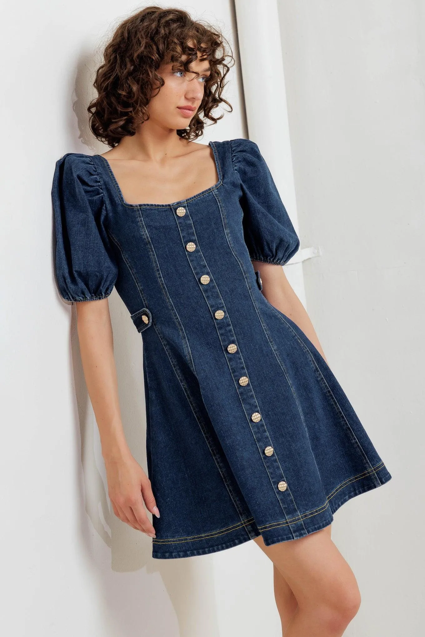 Puff & Play Denim Mini Dress sold by Zulily