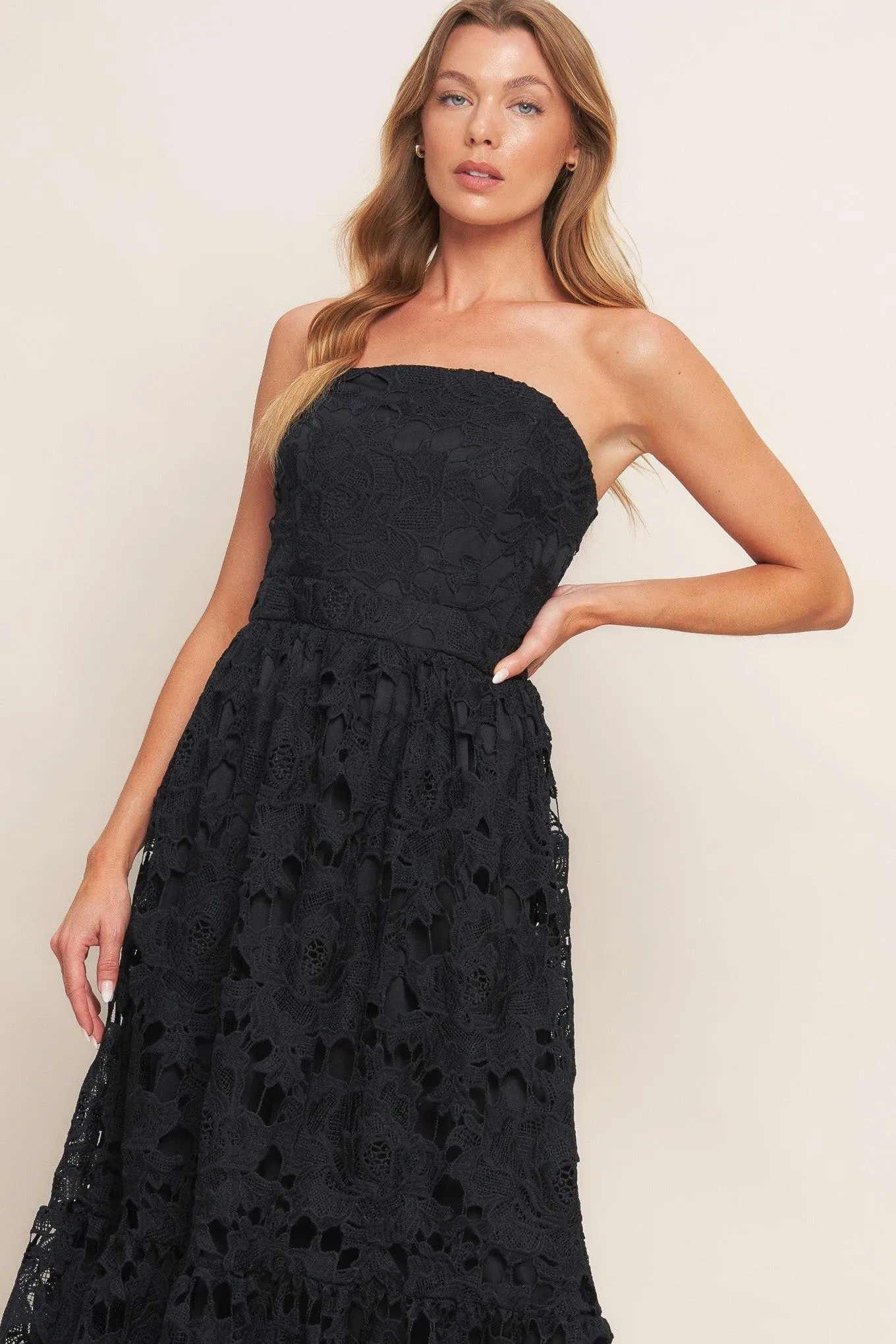 Carefree Nights Black Lace Midi Dress sold by Zulily product image thumbnail 2