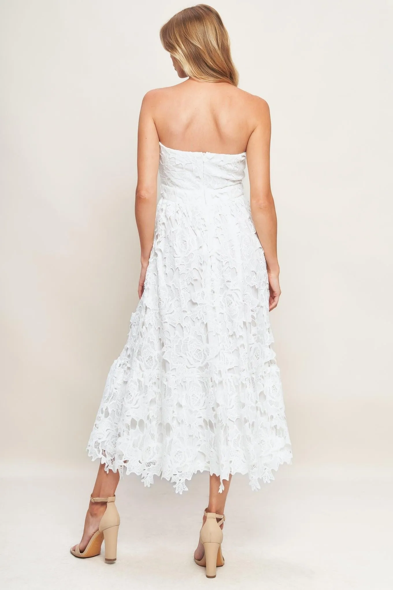 Carefree Nights Lace Off White Midi Dress sold by Zulily product image thumbnail 3
