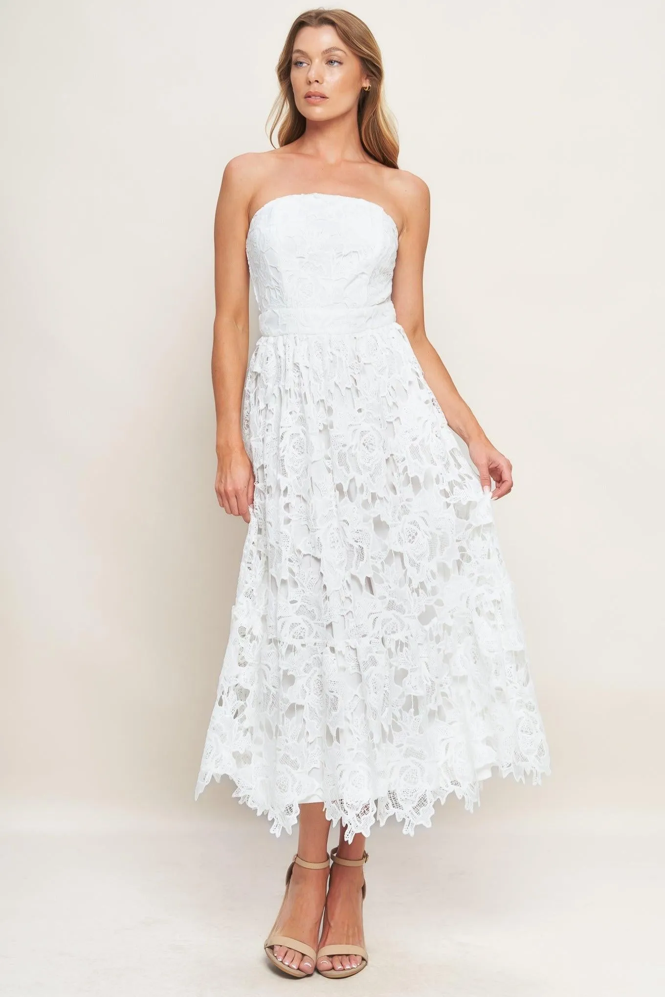 Carefree Nights Lace Off White Midi Dress sold by Zulily