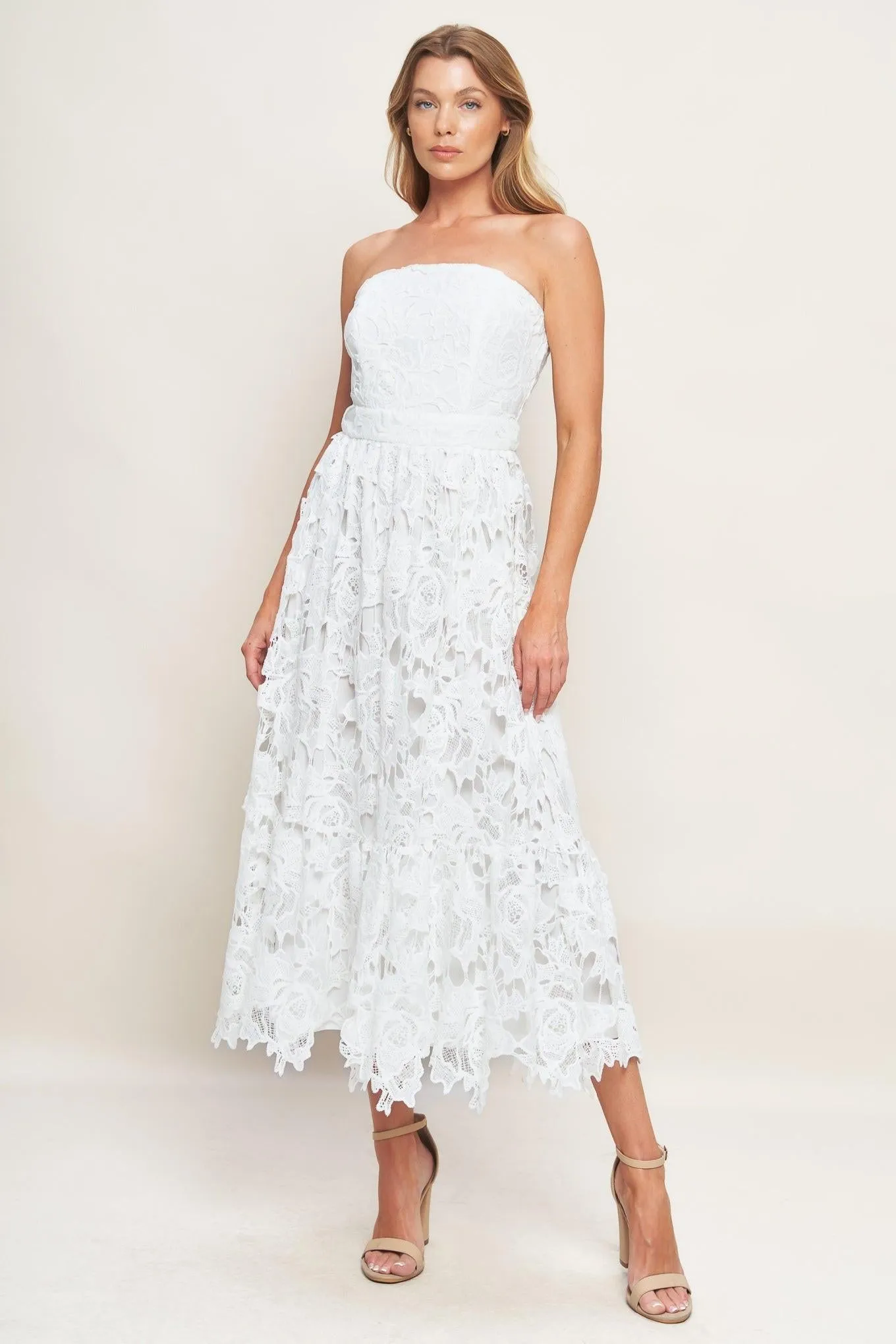 Carefree Nights Lace Off White Midi Dress sold by Zulily product image thumbnail 5