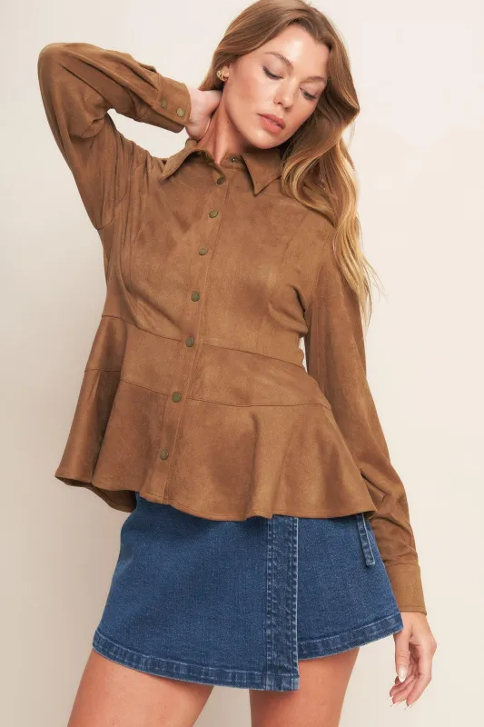 Refined Impression Faux Suede Top made by Flying Tomato