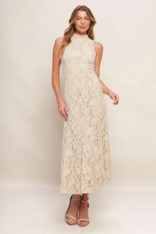 Elegant Floral Stretch Lace Midi Dress made by Flying Tomato