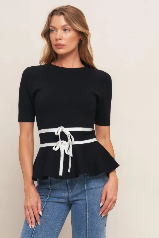 Sunlit Grove Black Sweater Knit Top made by Flying Tomato