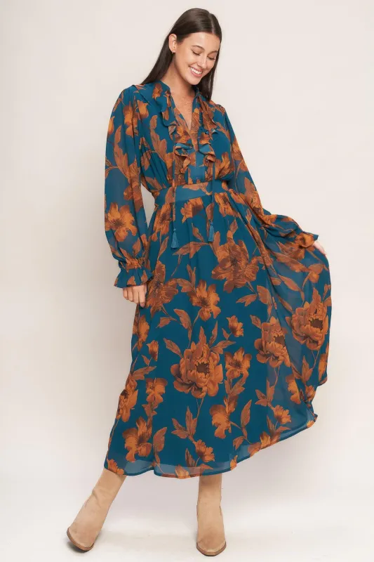 Burnished Botanica Woven Midi Dress made by Flying Tomato