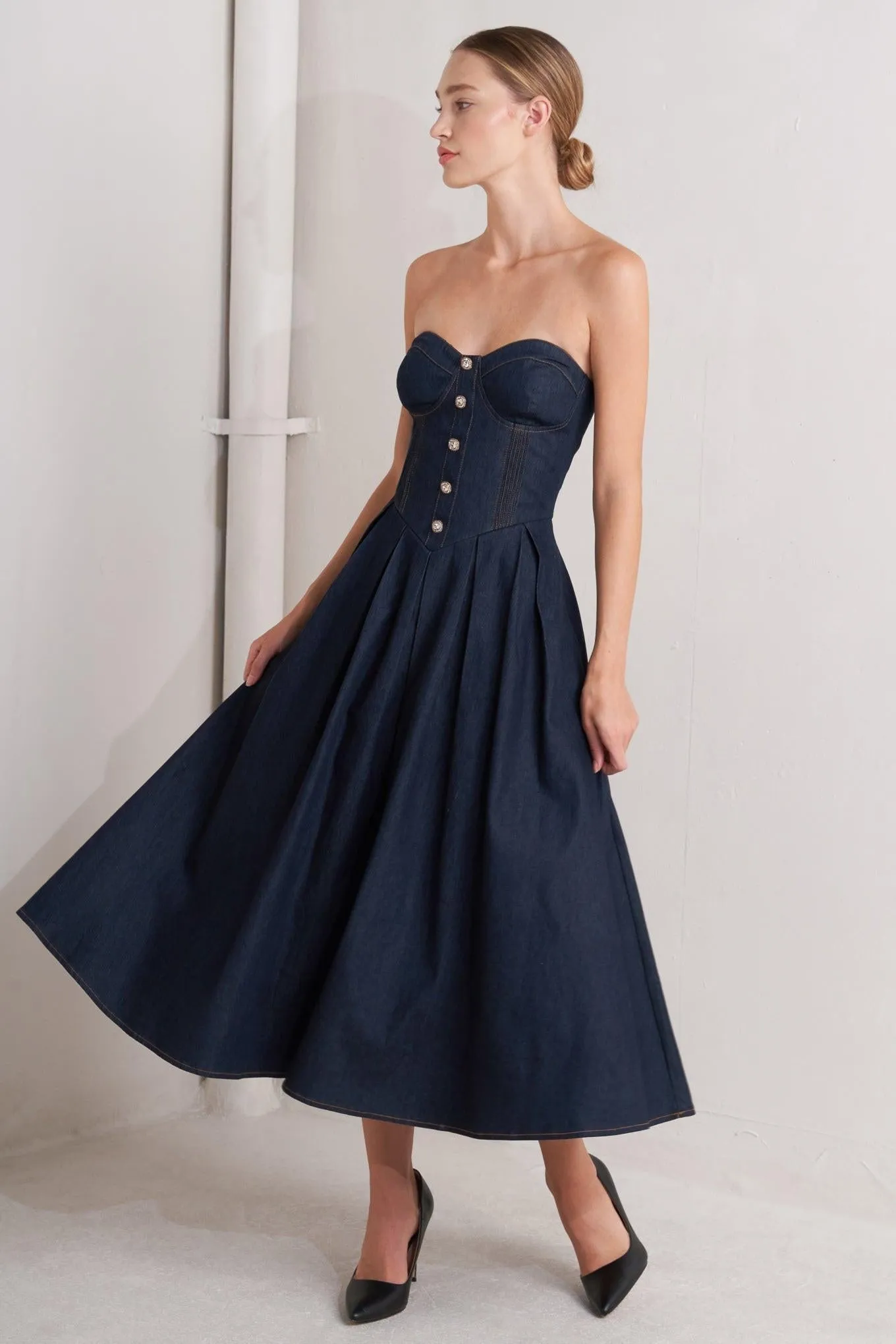 Urban Corset Denim Midi Dress sold by Zulily product image thumbnail 4