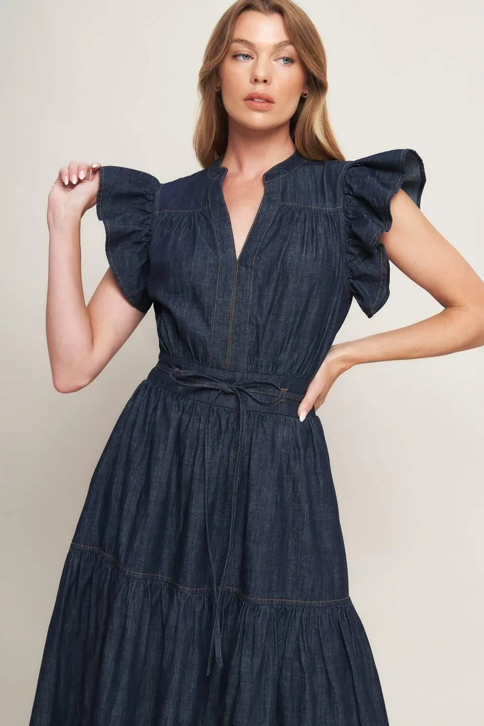 Power Denim Goddess Dark Indigo Midi Dress sold by Zulily product image thumbnail 3