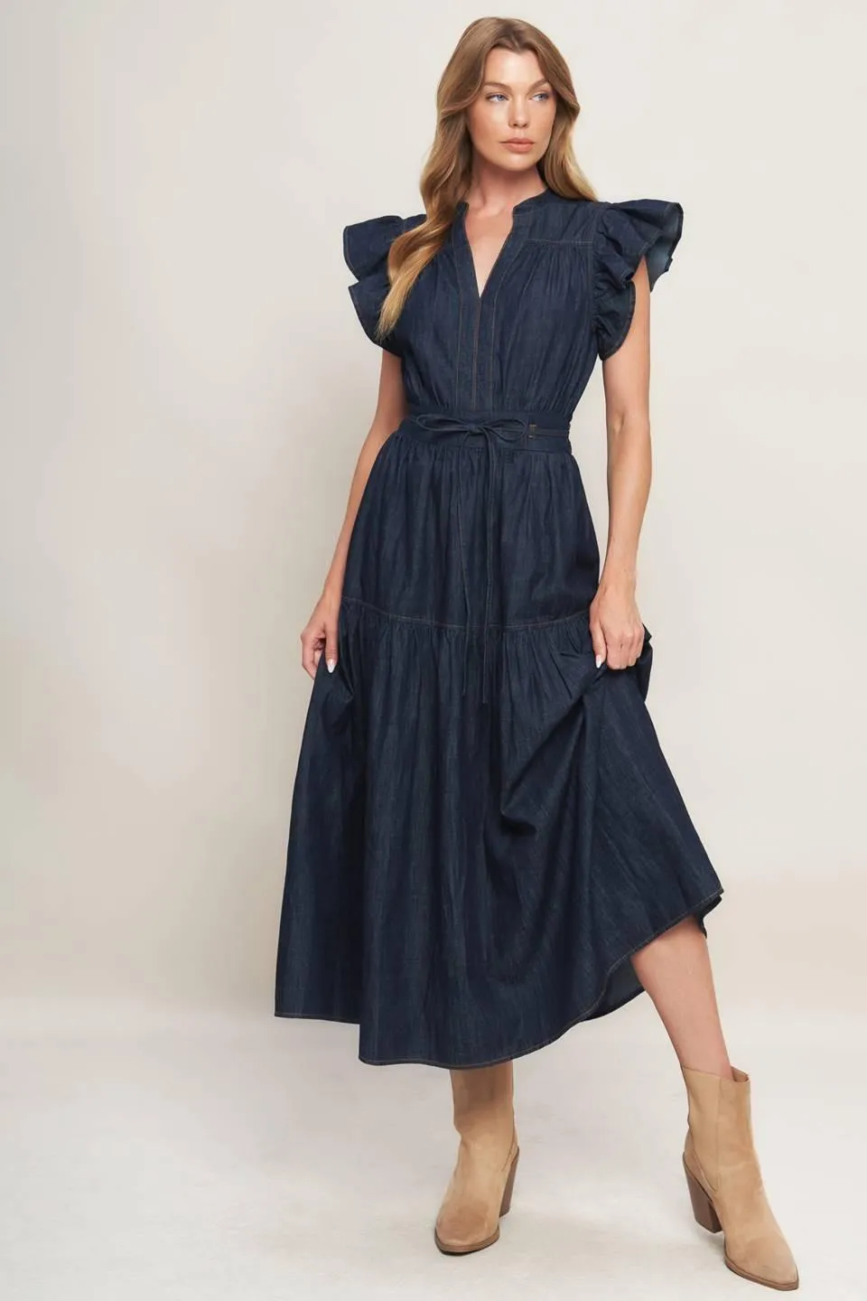 Power Denim Goddess Dark Indigo Midi Dress sold by Zulily product image thumbnail 4