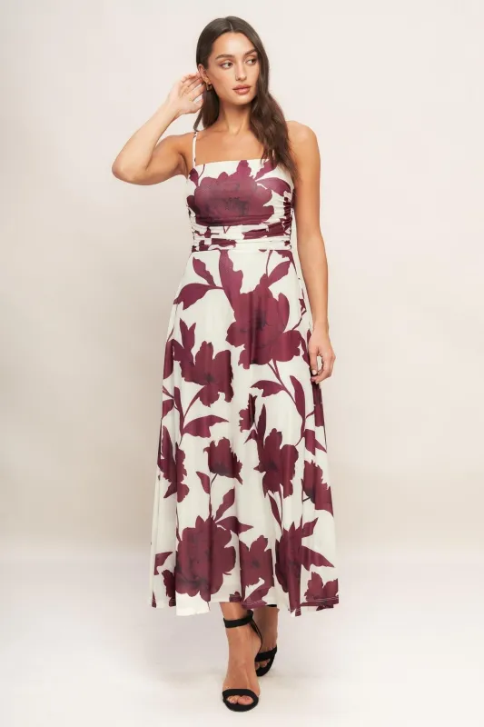 Wine Bloom Power Mesh Midi Dress made by Flying Tomato