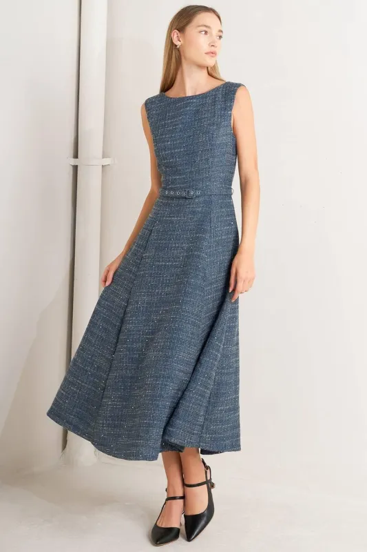 Vintage Vibe Bouclé Woven Tweed Midi Dress made by Flying Tomato
