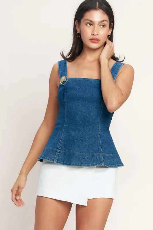 Sweet Denim Peplum Top made by Flying Tomato