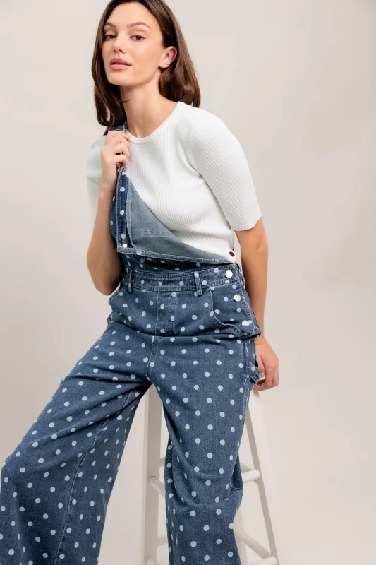 Everyday Polka Overall Denim Jumpsuit made by Flying Tomato