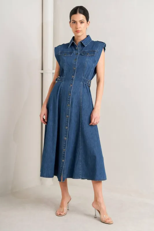 Icon Vintage Denim Midi Dress made by Flying Tomato