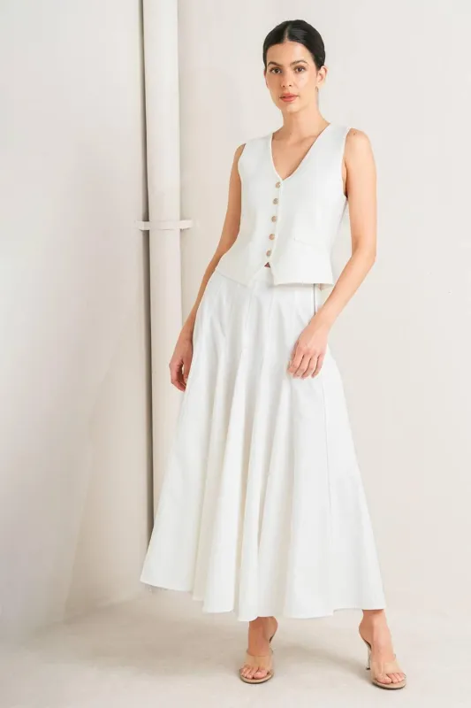 Pale Frame White Woven Circle Skirt made by Flying Tomato