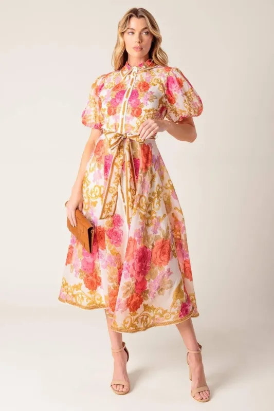 Garden Tapestry Ivory Floral Woven Midi Dress made by Flying Tomato