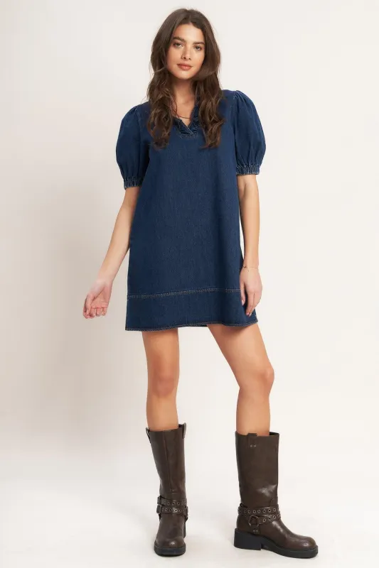Modern Folk Touch Dnim Mini Dress made by Flying Tomato