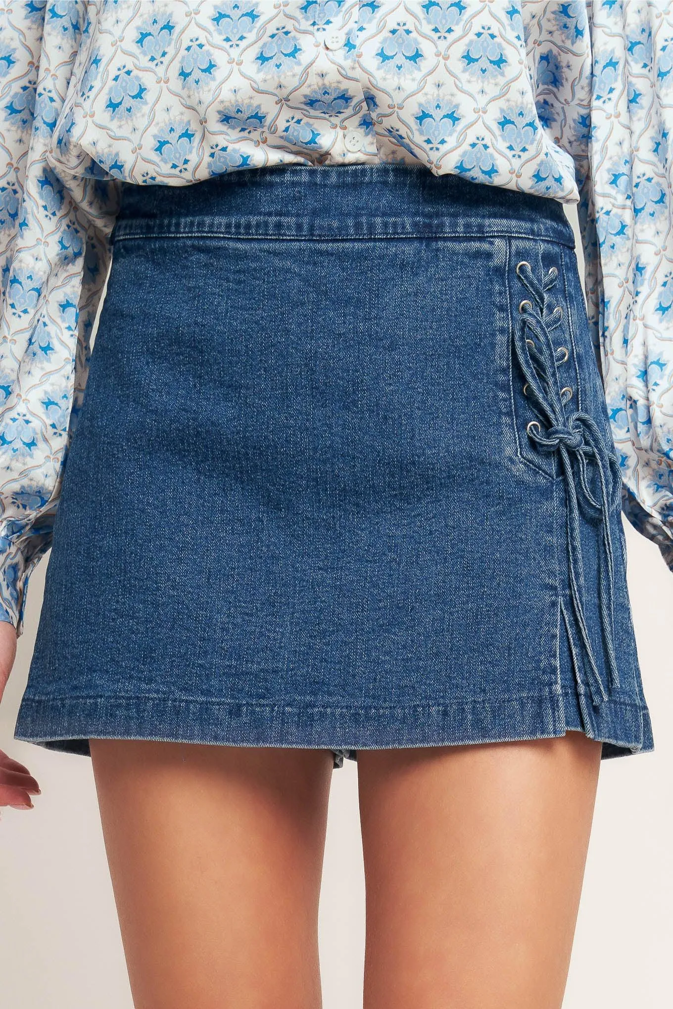 City Lace-up Denim Skort sold by Zulily product image thumbnail 2