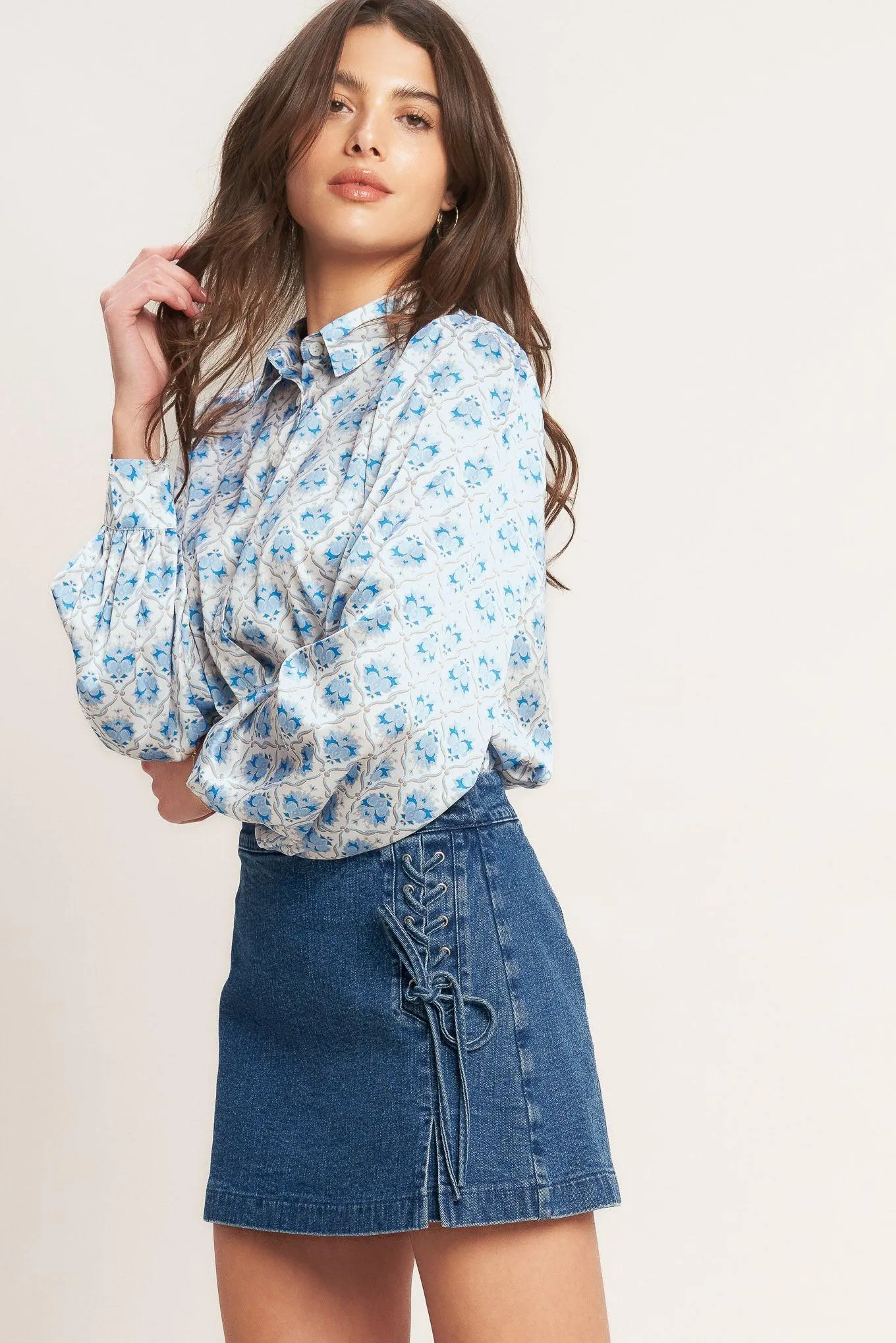 City Lace-up Denim Skort sold by Zulily product image thumbnail 3