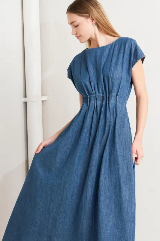 Modern Work Denim Midi Dress made by Flying Tomato