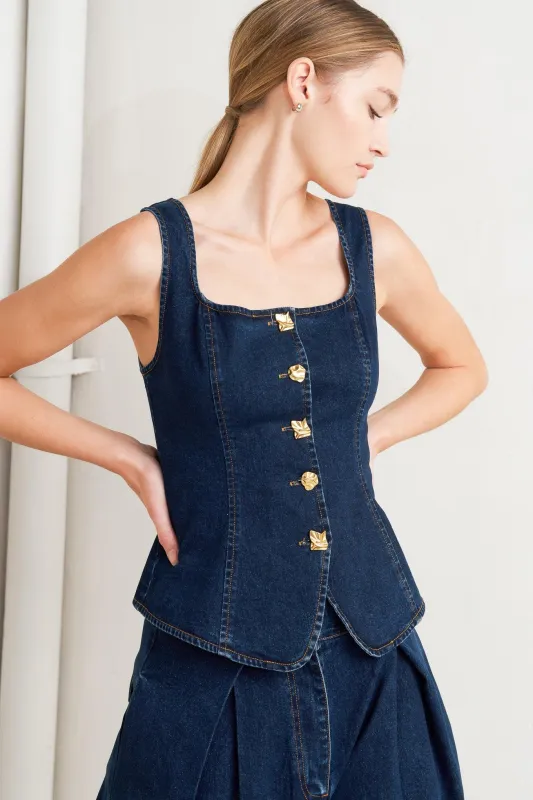 Quiet Luxe Denim Top made by Flying Tomato