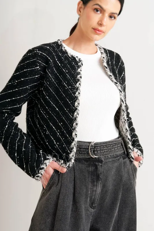 Noir Linear Sweater Knit Jacket made by Flying Tomato
