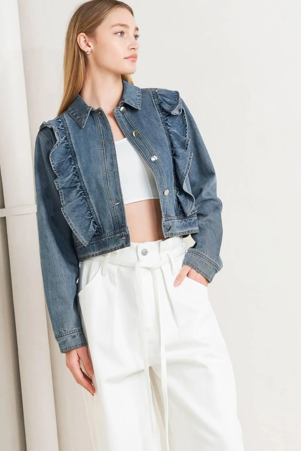 French Femme Denim Crop Jacket sold by Zulily product image thumbnail 3