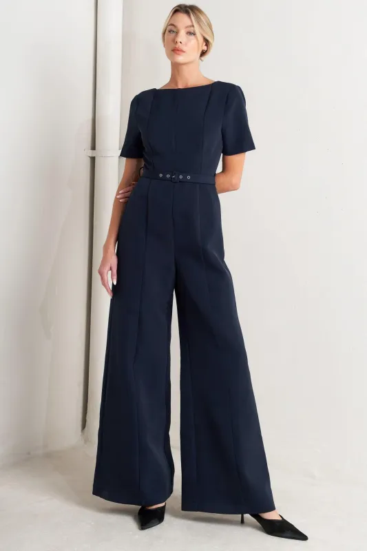 Forever Flattering Navy Woven Jumpsuit made by Flying Tomato