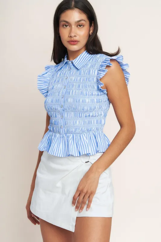 Effortlessly Sweet Striped Woven Top made by Flying Tomato