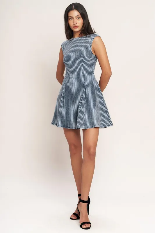 Perfectly Planned Striped Denim Mini Dress made by Flying Tomato
