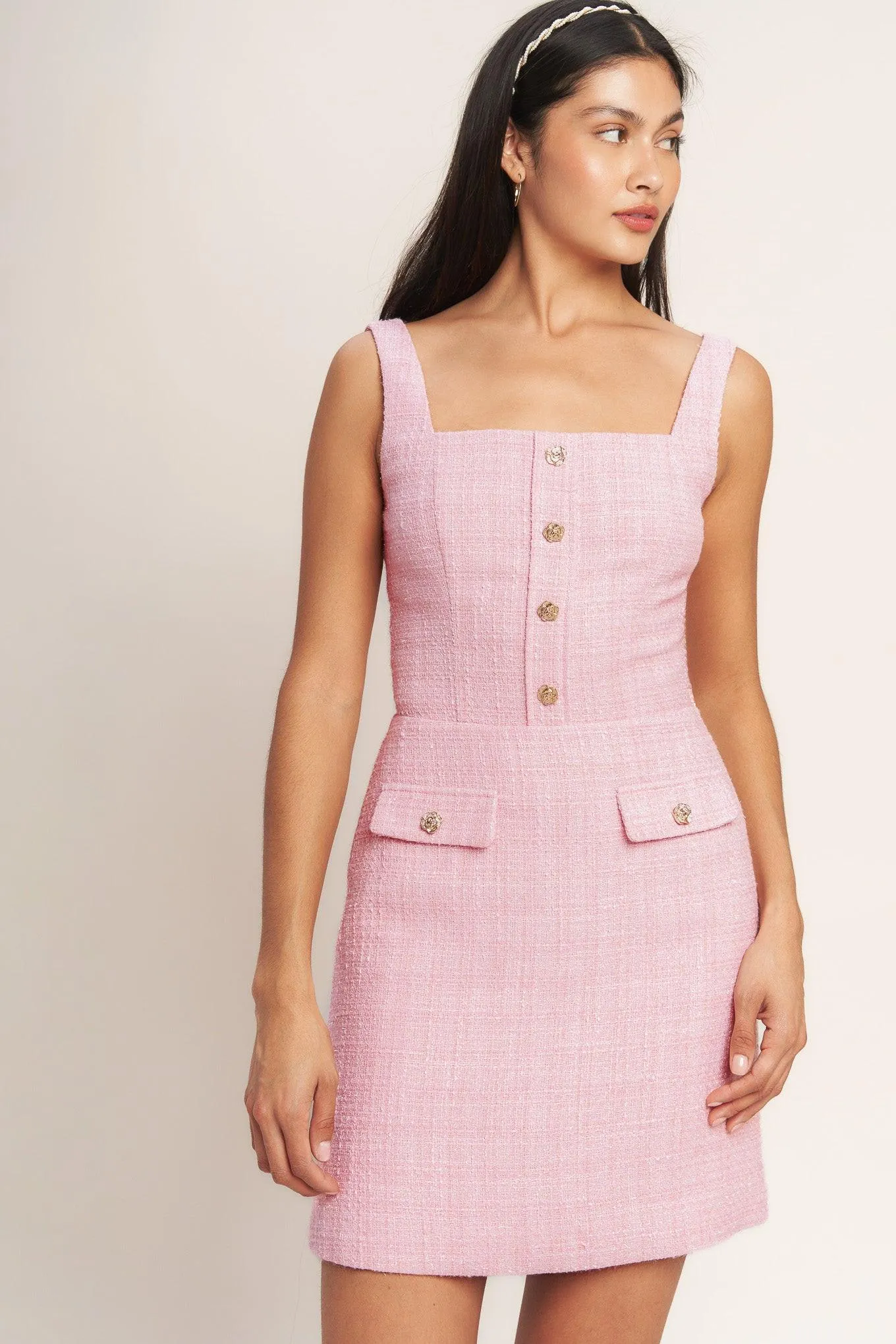 On My Way Pink Woven Tweed Mini Dress sold by Zulily product image thumbnail 2