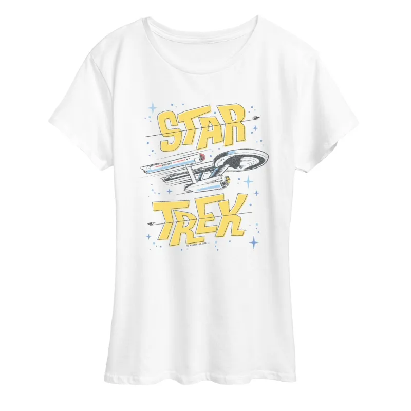 Star Trek - Ship and Stars - Women's Short Sleeve Graphic T-Shirt made by Zulily