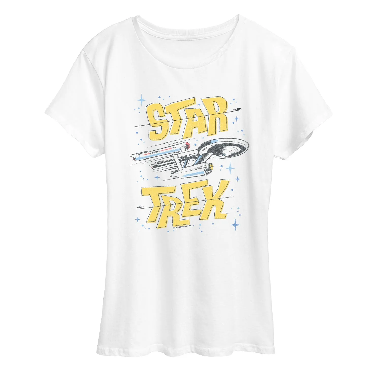 Star Trek - Ship and Stars - Women's Short Sleeve Graphic T-Shirt sold by Zulily