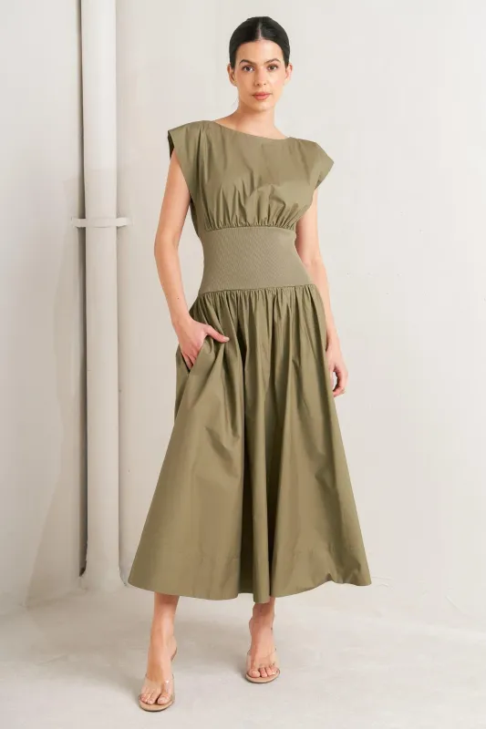 Dreamweaver Romantic Olive Woven Midi Dress made by Flying Tomato