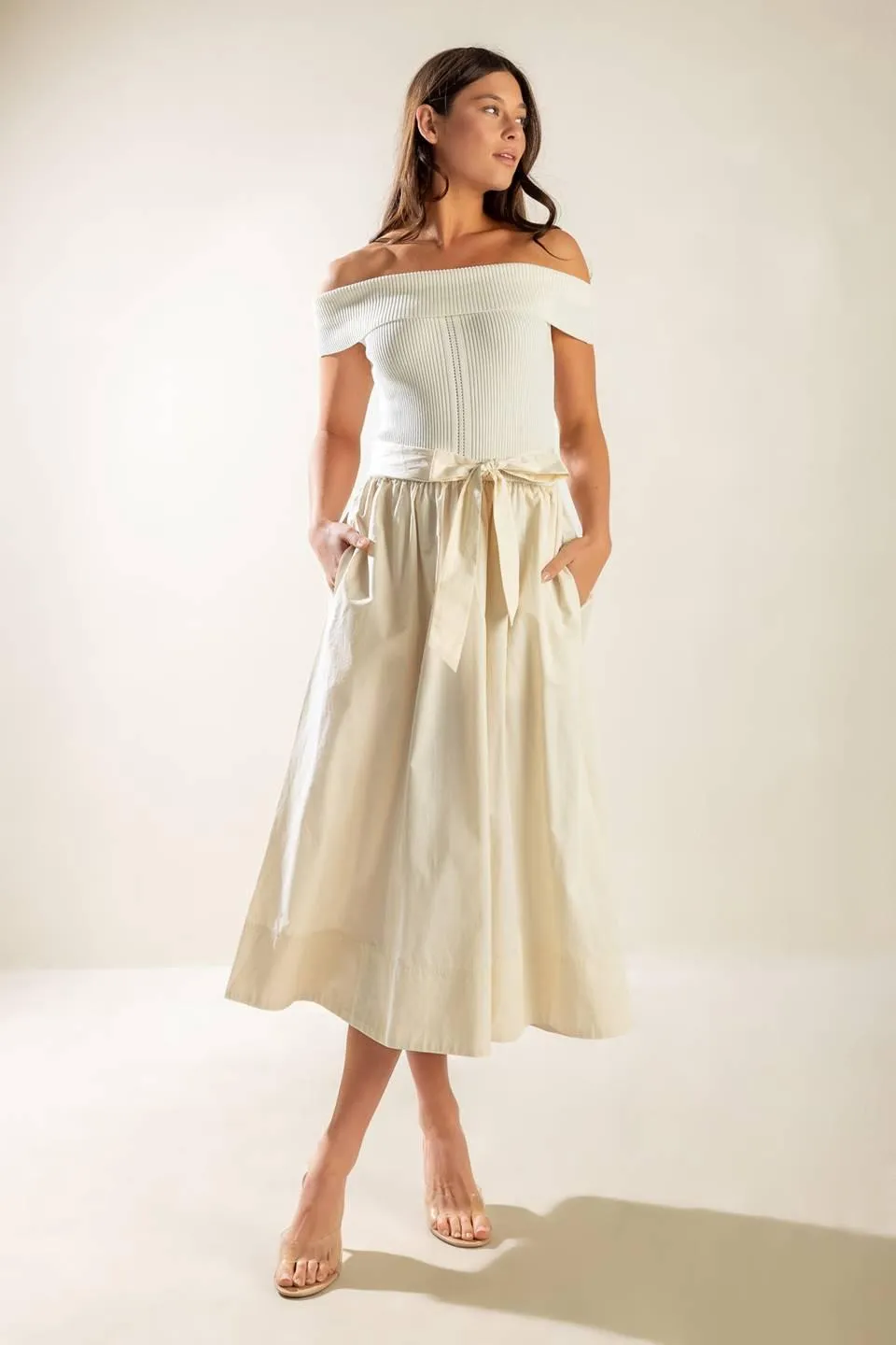 Social Season Off Shoulder Midi Dress sold by Zulily