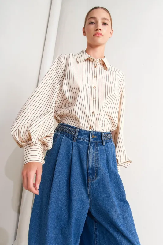 Pinstripe Chic Woven Top made by Flying Tomato