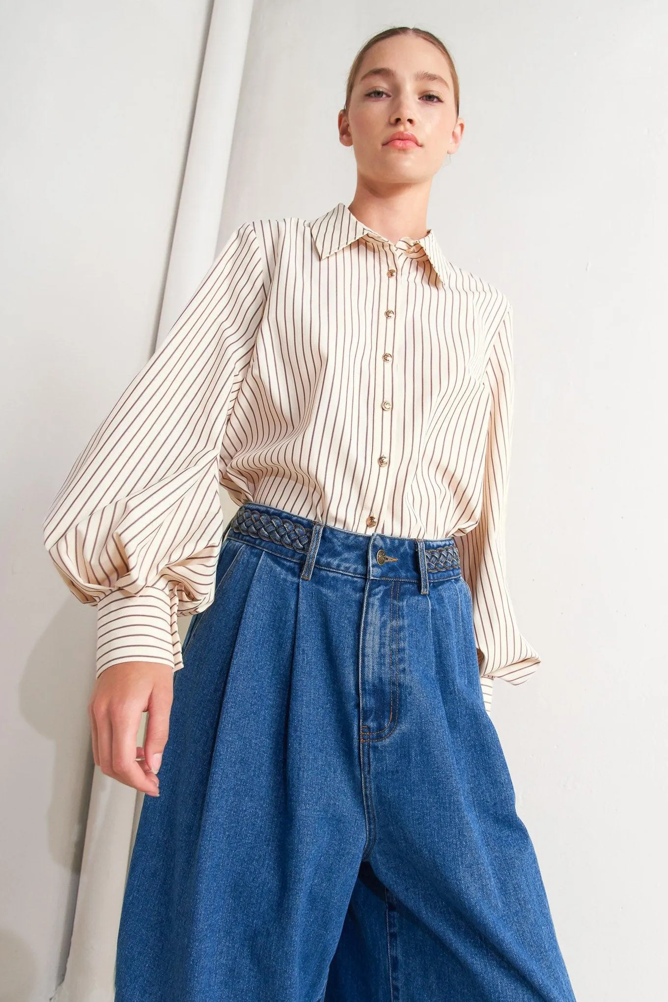 Pinstripe Chic Woven Top sold by Zulily