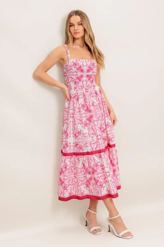 Rosé Garden Woven Midi Dress made by Flying Tomato