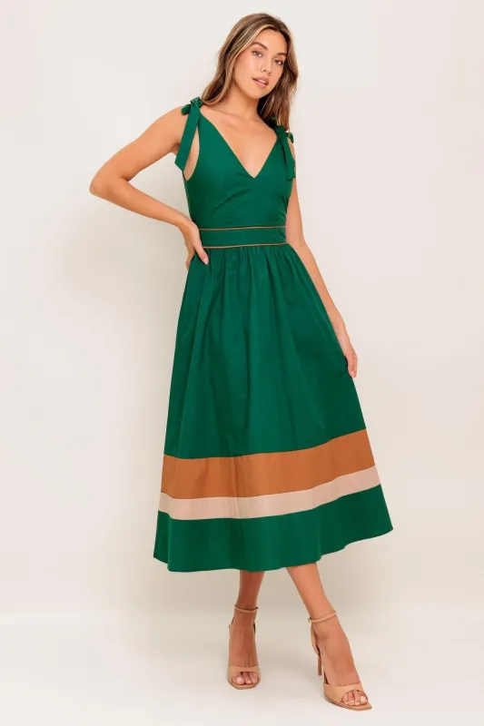 Forest Charm Woven Color Blocked Midi Dress made by Flying Tomato