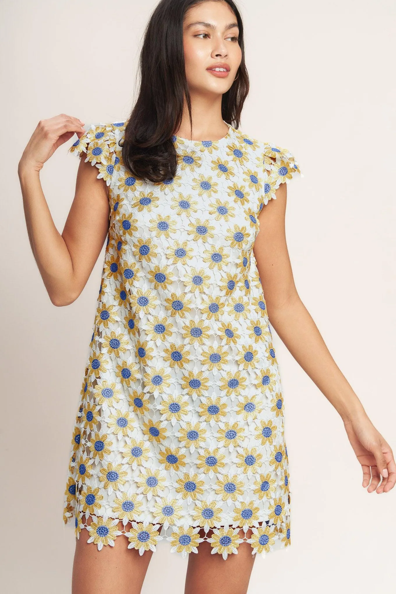Little Ray of Joy Woven Lace Mini Shift Dress sold by Zulily