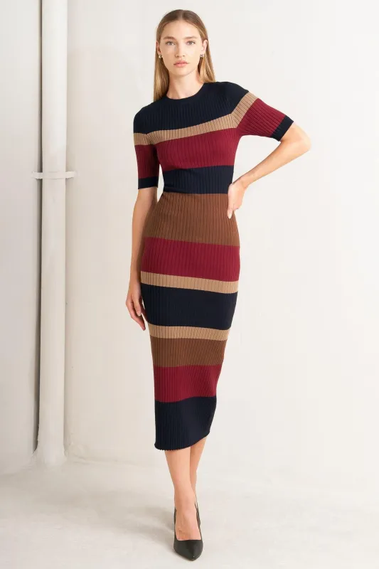Fall Rhythm Color Blocked Midi Sweater Dress made by Flying Tomato