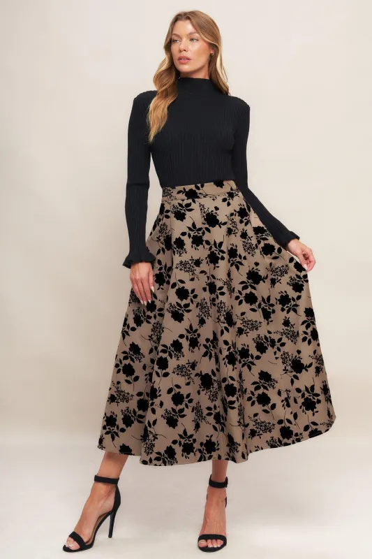 Classic Bloom Look Woven Flocking Circle Skirt made by Flying Tomato