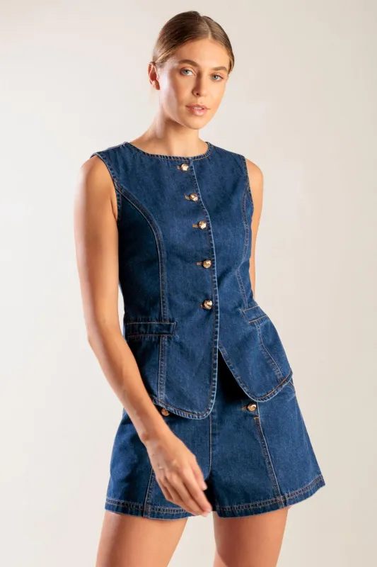 Drive-in Movie Denim Vest made by Flying Tomato