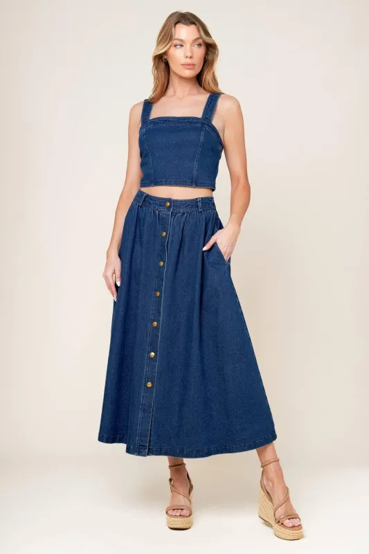 Simply the Vibe Denim Top and Skirt Set made by Flying Tomato
