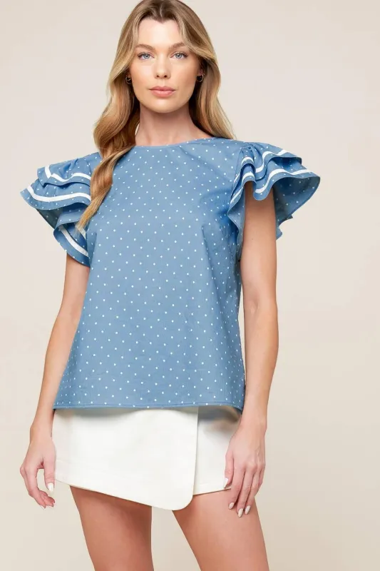 Weekend Getaway Blue Woven Top made by Flying Tomato