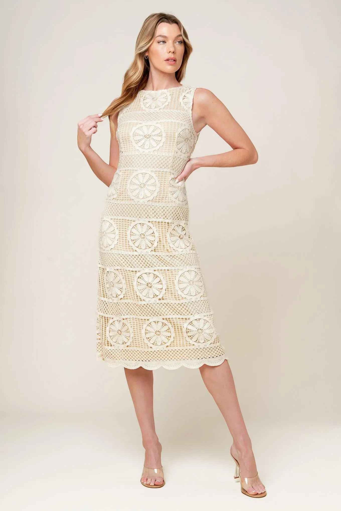 Prettiest Energy Cream Lace Midi Dress sold by Zulily