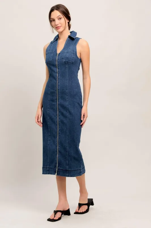 Everyday Edge Denim Midi Dress made by Flying Tomato