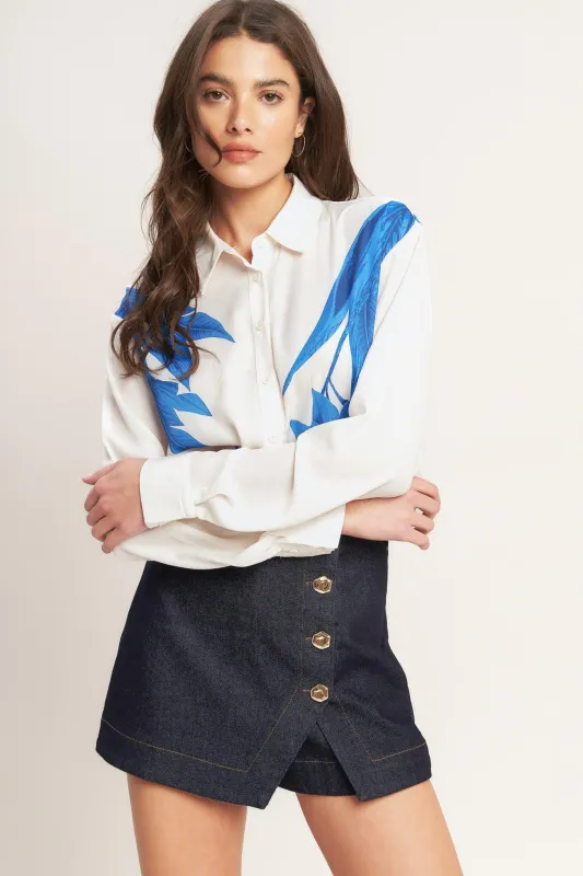 Asymmetrical Botanical Woven Shirt made by Flying Tomato