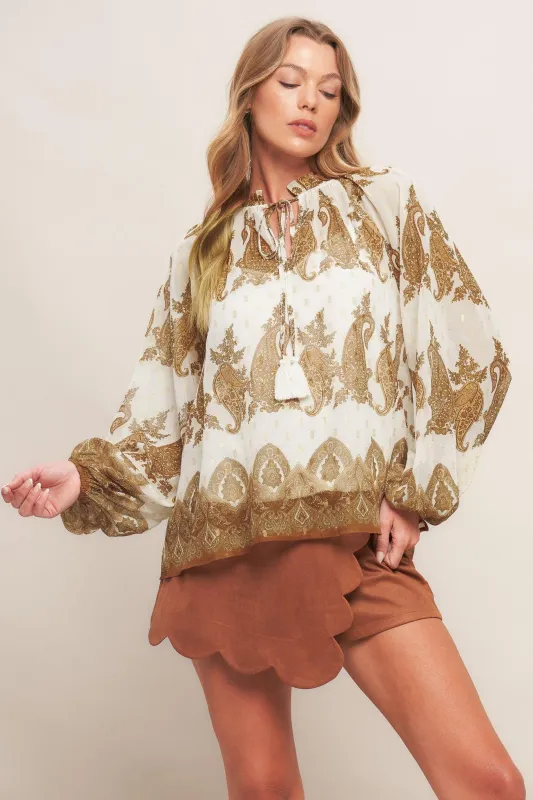 Moroccan Spice Ivory Woven Top made by Flying Tomato